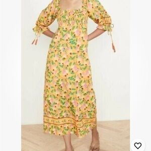 FARM Rio Yellow Floral Midi Dress